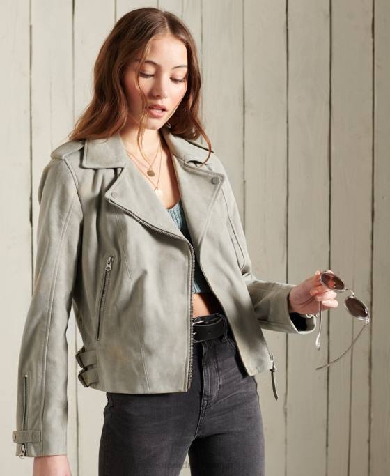 Superdry jachetă clasică de motociclist din piele intoarsa îmbrăcăminte cremă femei JX0Z5668