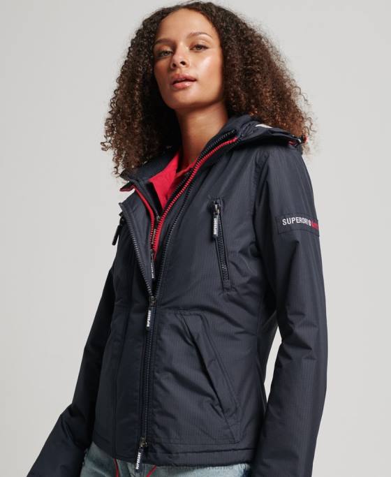 Superdry jachetă de vânt cu glugă cu logo îmbrăcăminte marina femei JX0Z3830