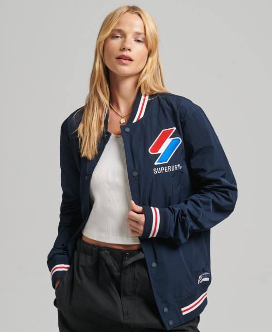 Superdry jachetă de varsity din nailon supradimensionată îmbrăcăminte marina femei JX0Z5728