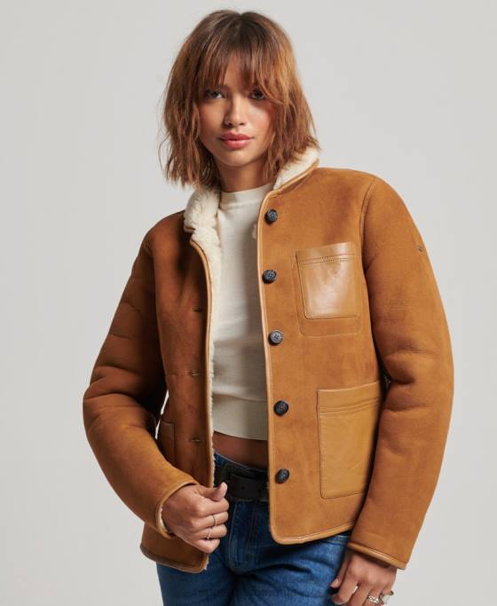 Superdry jachetă din shearling chore îmbrăcăminte bronzat femei JX0Z5424