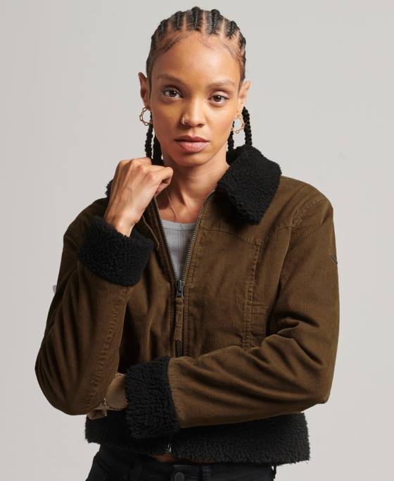 Superdry jachetă indie căptușită cu borg îmbrăcăminte maro femei JX0Z5438