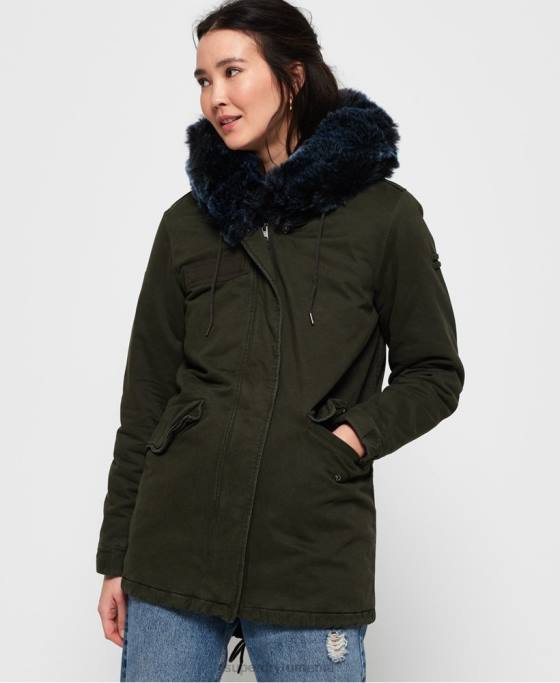 Superdry jachetă parka de blană artificială de culoarea șoimului îmbrăcăminte kaki femei JX0Z3862