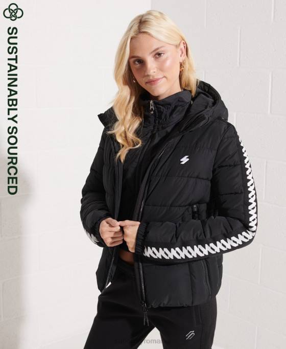 Superdry jachetă pufă cu bandă cu logo cod îmbrăcăminte negru femei JX0Z5649