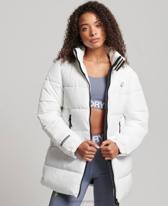 Superdry jachetă puf sport cu paragate îmbrăcăminte alb femei JX0Z5414