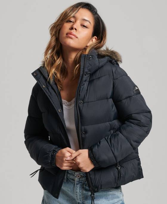 Superdry jachetă scurtă cu glugă cu strat mijlociu îmbrăcăminte gri inchis femei JX0Z3633