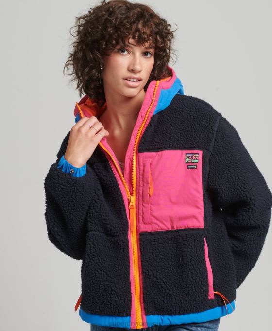 Superdry jachetă sherpa cu glugă îmbrăcăminte marina femei JX0Z5722
