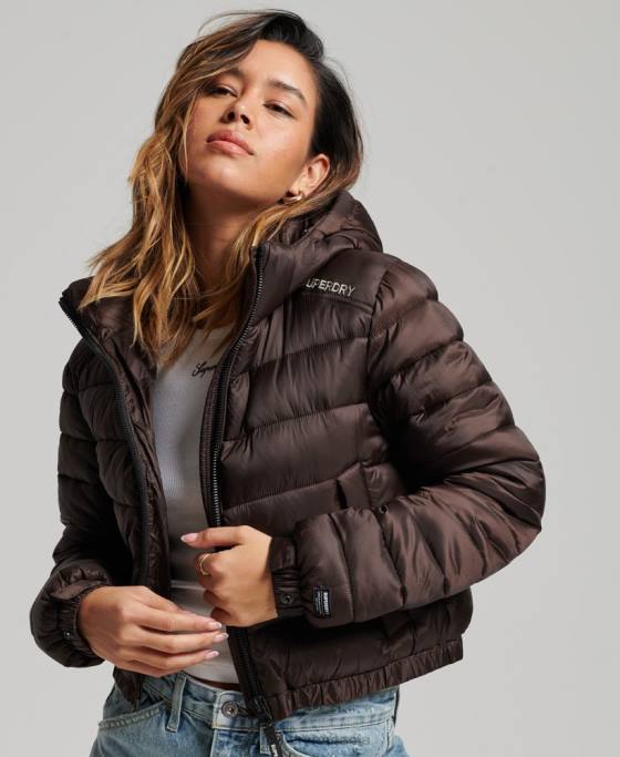 Superdry jachetă sport căptușită decupată ușoară îmbrăcăminte maro femei JX0Z3708