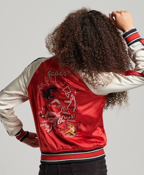 Superdry jachetă sukajan brodata de epocă îmbrăcăminte roșu femei JX0Z3517