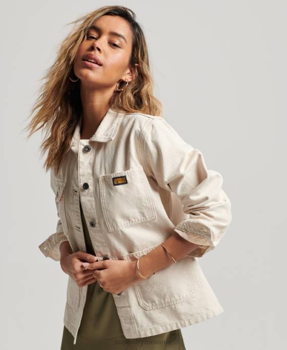 Superdry jachetă vintage din bumbac organic îmbrăcăminte cremă femei JX0Z1970