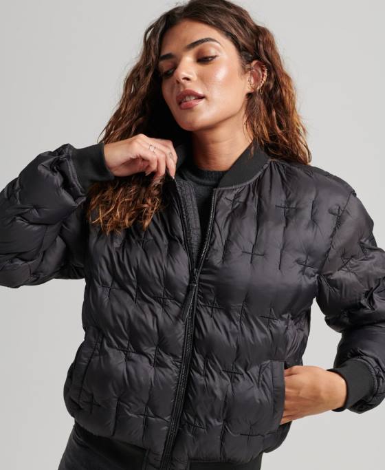 Superdry jacheta bomber brodata îmbrăcăminte negru femei JX0Z5446