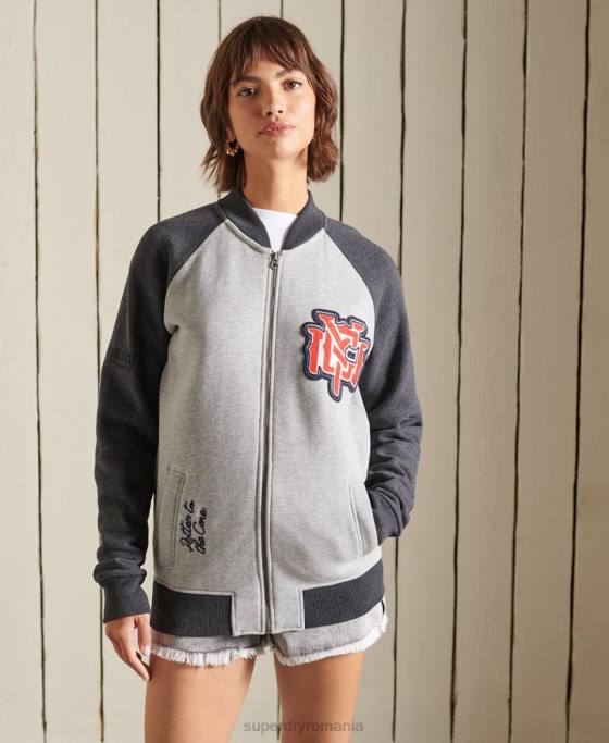 Superdry jachete bomber vintage supradimensionate din jerseu îmbrăcăminte gri femei JX0Z6039