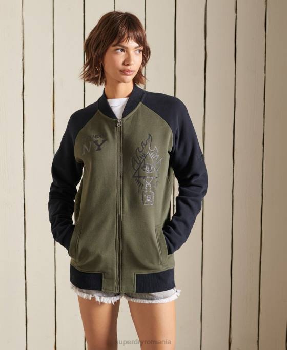 Superdry jachete bomber vintage supradimensionate din jerseu îmbrăcăminte verde femei JX0Z6040