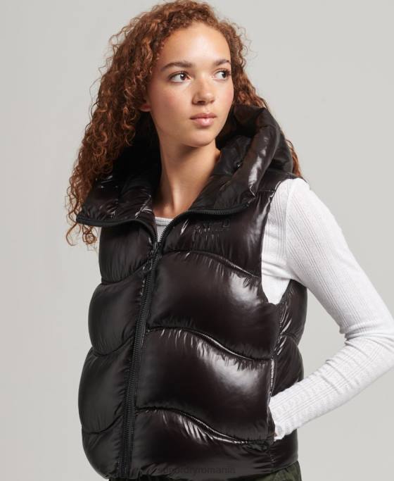 Superdry shine quilt gilet căptușit decupat îmbrăcăminte negru femei JX0Z5476