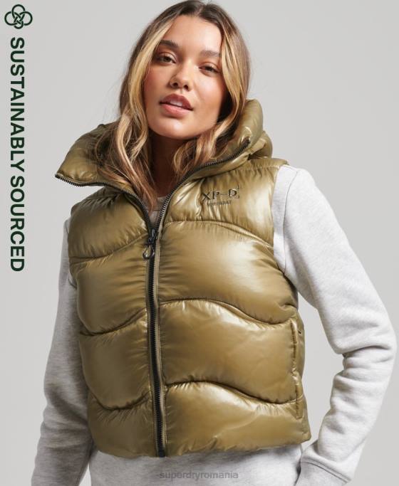 Superdry shine quilt gilet căptușit decupat îmbrăcăminte verde femei JX0Z5461