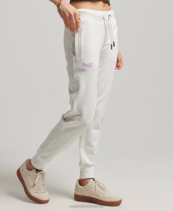 Superdry pantaloni de jogging cu logo vintage brodat îmbrăcăminte alb femei JX0Z2308