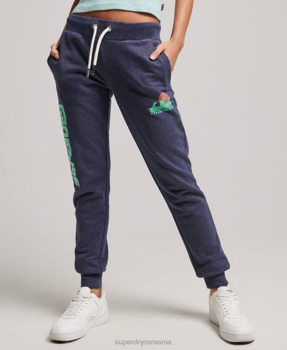 Superdry pantaloni de jogging neperiați decupați cali îmbrăcăminte marina femei JX0Z3916