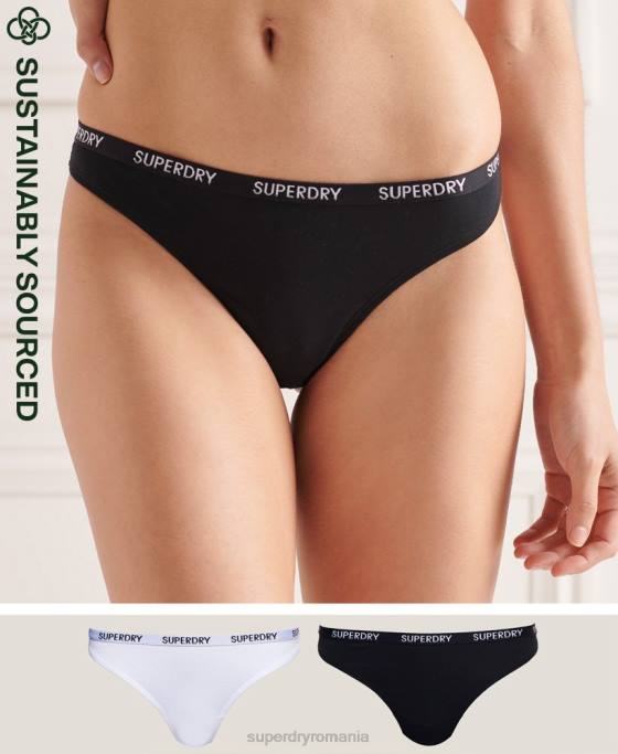 Superdry Tanga harper din bumbac organic pachet 2 îmbrăcăminte negru femei JX0Z4341
