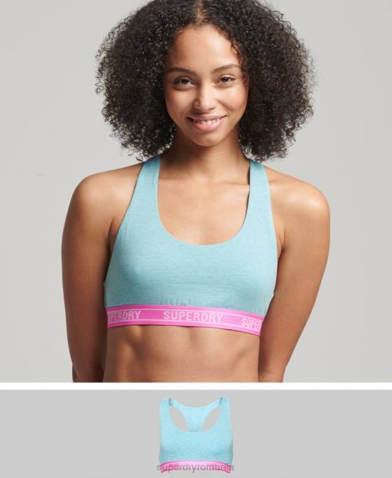 Superdry bralet crop din bumbac organic cu mai multe sigle îmbrăcăminte albastru femei JX0Z6572