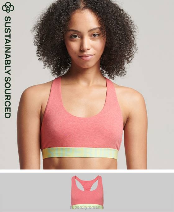Superdry bralette cu logo mare din bumbac organic îmbrăcăminte coral femei JX0Z4214
