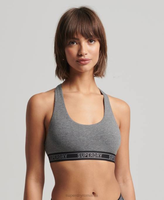 Superdry bralette decupate din bumbac organic îmbrăcăminte gri inchis femei JX0Z4316