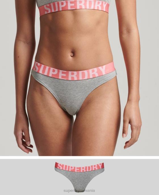 Superdry slip de bikini din bumbac organic cu logo mare îmbrăcăminte gri deschis femei JX0Z6561