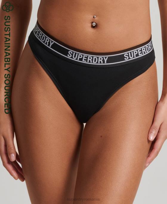 Superdry slip de bikini din bumbac organic cu mai multe sigle îmbrăcăminte negru femei JX0Z6543