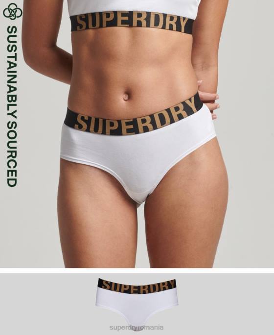 Superdry slip hipster cu logo mare din bumbac organic îmbrăcăminte alb femei JX0Z4276