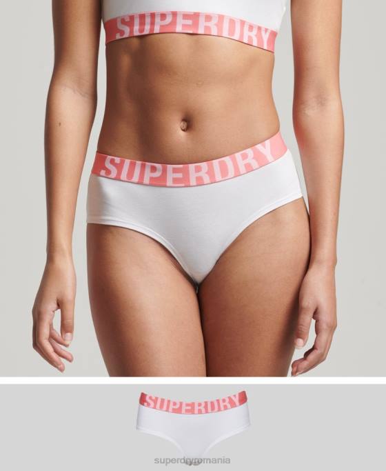 Superdry slip hipster cu logo mare din bumbac organic îmbrăcăminte alb femei JX0Z6567