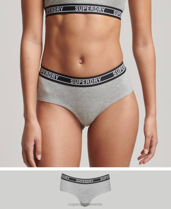 Superdry slip hipster din bumbac organic cu mai multe sigle îmbrăcăminte gri deschis femei JX0Z6558