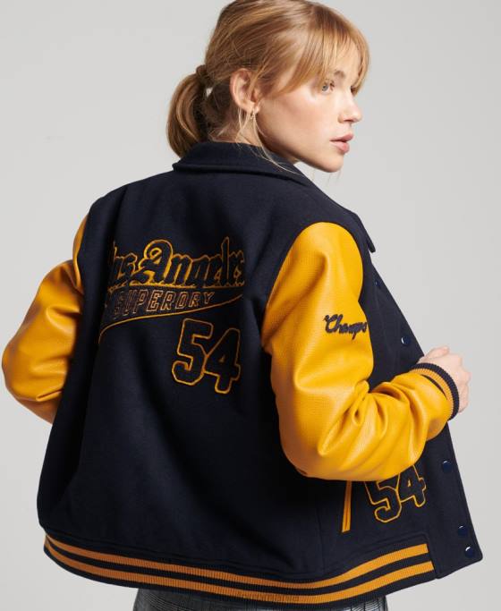 Superdry Bomber vintage mixt de varsity îmbrăcăminte marina femei JX0Z5553