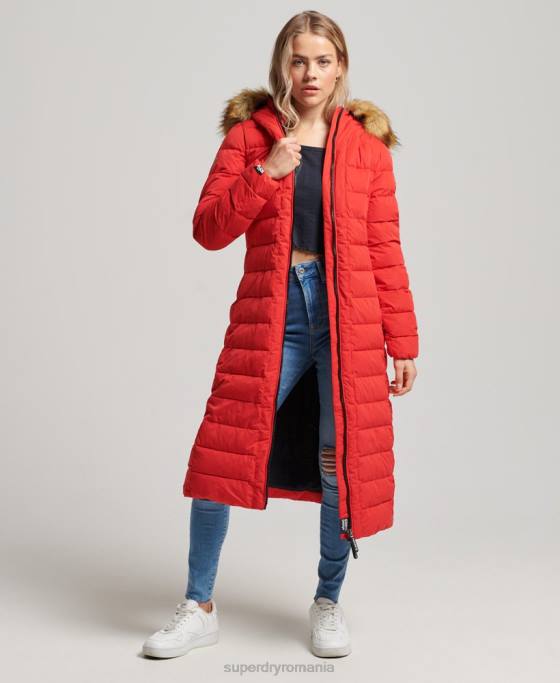 Superdry haină pufă lungă arctică îmbrăcăminte roșu femei JX0Z5591