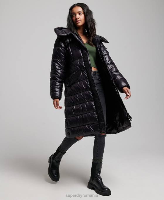 Superdry palton de pilota cu paragate foarte strălucitor îmbrăcăminte negru femei JX0Z5642