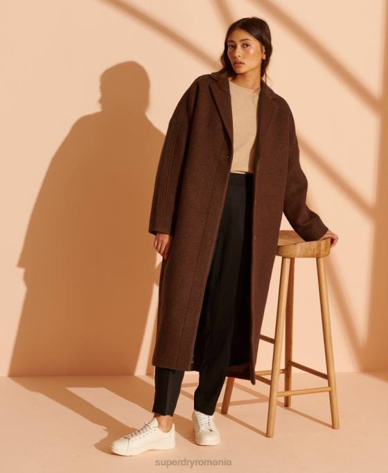 Superdry palton din lână cu paragate ediție limitată îmbrăcăminte bronzat femei JX0Z5573