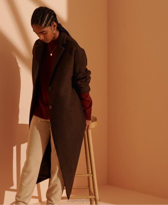 Superdry palton din lână cu paragate ediție limitată îmbrăcăminte maro femei JX0Z5715