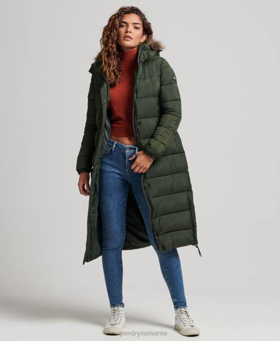 Superdry palton puf cu glugă din blană artificială îmbrăcăminte verde femei JX0Z3626