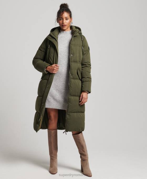 Superdry palton puf cu glugă din microfibră îmbrăcăminte verde femei JX0Z3732
