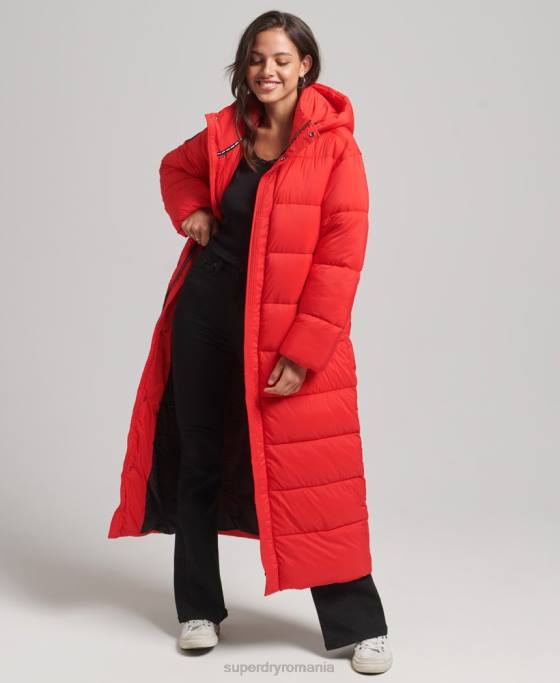 Superdry palton puf cu paragate cocon îmbrăcăminte roșu femei JX0Z5501