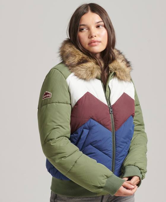 Superdry palton puf scurt cu panouri retro îmbrăcăminte verde femei JX0Z5457
