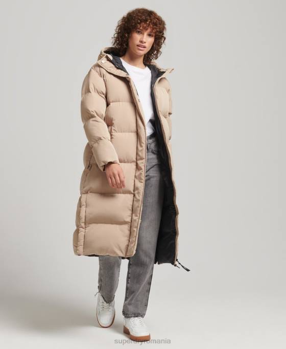Superdry palton puff cu paragate cu glugă îmbrăcăminte bej femei JX0Z3595