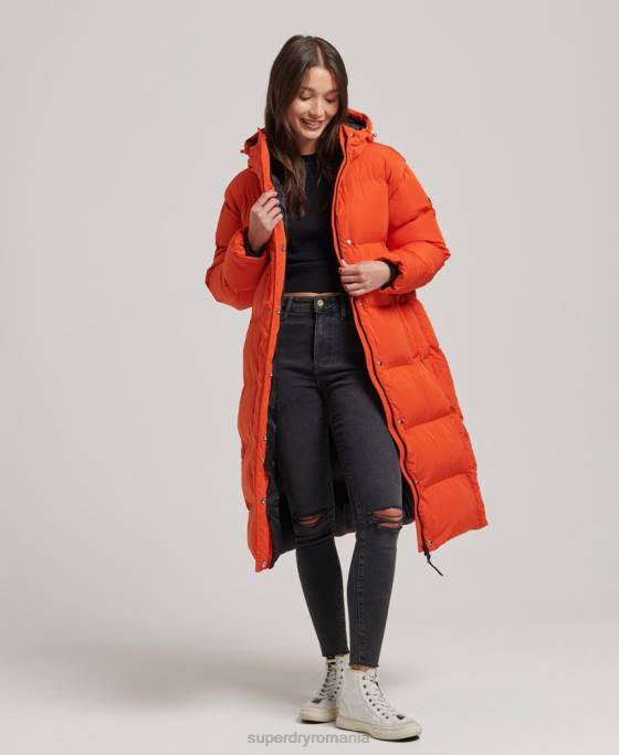 Superdry palton puff cu paragate cu glugă îmbrăcăminte portocale femei JX0Z3710