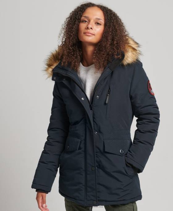 Superdry parka cu glugă din blană artificială Everest îmbrăcăminte marina femei JX0Z3771
