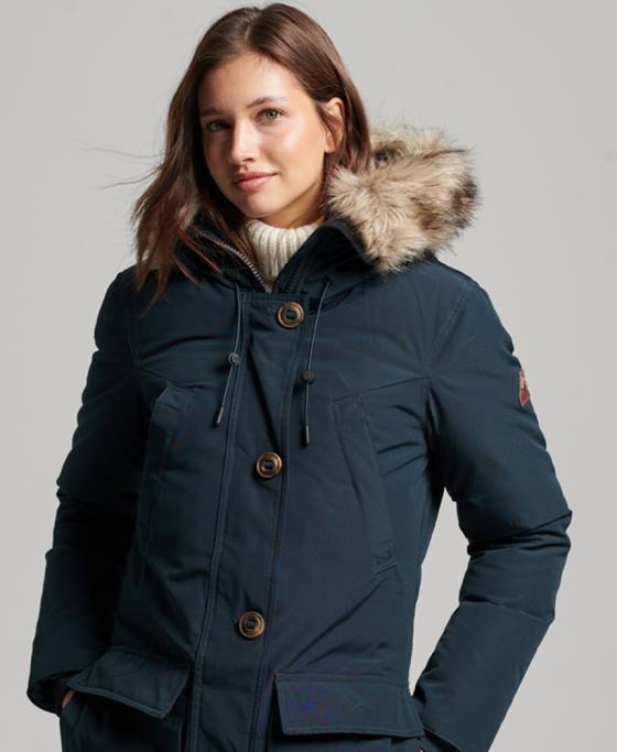 Superdry parka cu glugă din blană artificială îmbrăcăminte marina femei JX0Z3727