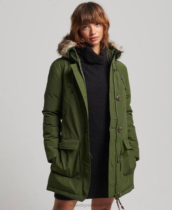 Superdry parka cu glugă din blană artificială îmbrăcăminte verde femei JX0Z3775