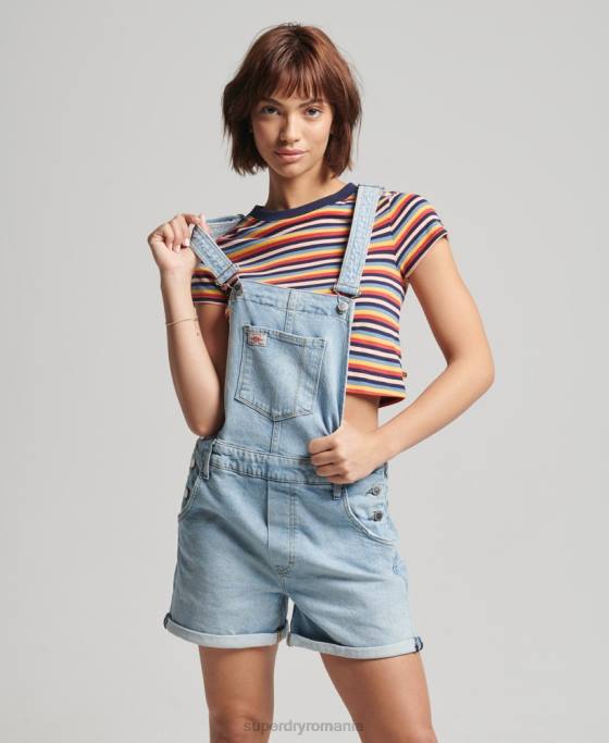 Superdry pantaloni scurți salopete utilitare îmbrăcăminte albastru deschis femei JX0Z4102