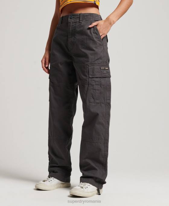 Superdry pantaloni cargo largi din bumbac organic îmbrăcăminte gri inchis femei JX0Z2589
