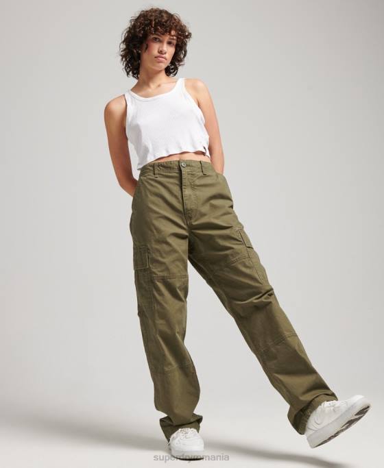 Superdry pantaloni cargo largi din bumbac organic îmbrăcăminte kaki femei JX0Z2562