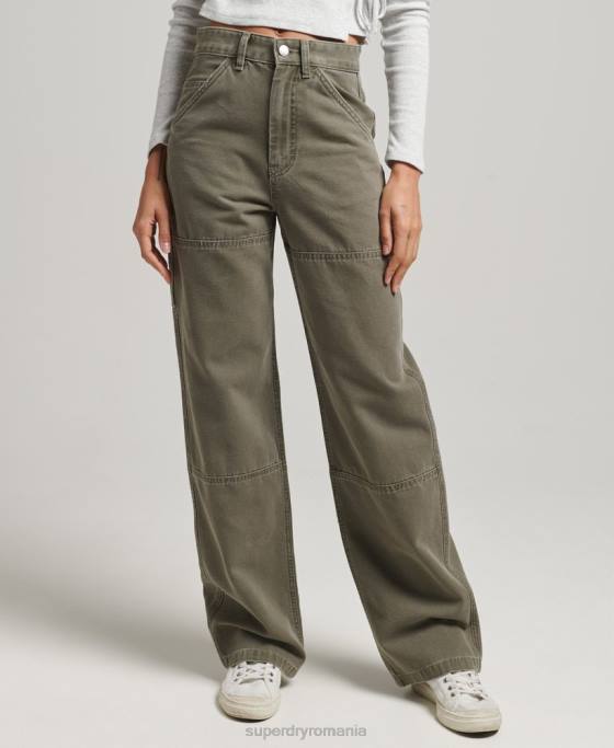 Superdry pantaloni de dulgher cu picioare late îmbrăcăminte kaki femei JX0Z2583