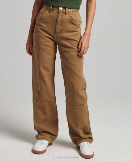 Superdry pantaloni de dulgher cu picioare late îmbrăcăminte maro femei JX0Z2578