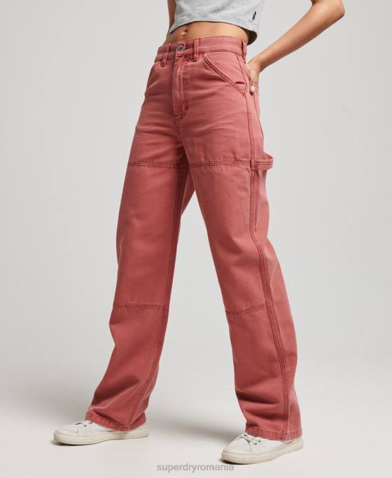 Superdry pantaloni de dulgher cu picioare late îmbrăcăminte roșu femei JX0Z2575