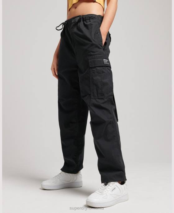 Superdry pantaloni din bumbac organic prindere cu parașuta îmbrăcăminte negru femei JX0Z2608